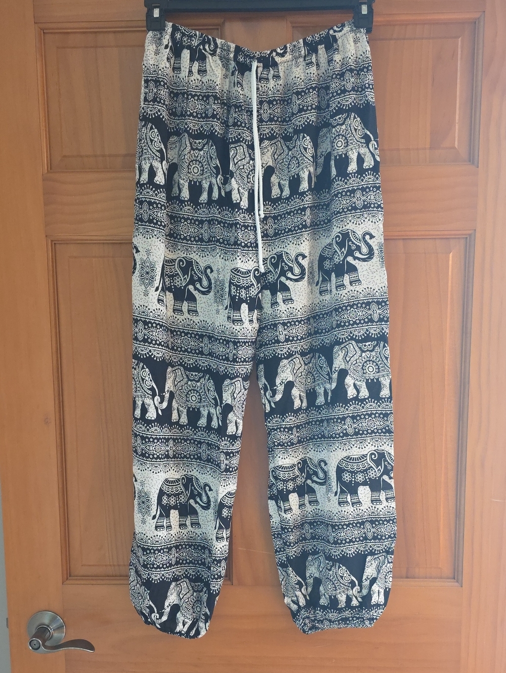 Black and White Elephant Print Harem Pants - 23 Inch Inseam
